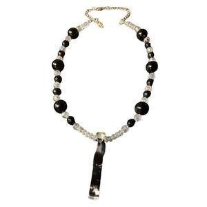 Black and White Beaded Necklace with Sculptural Pendant Y2K Jewelry